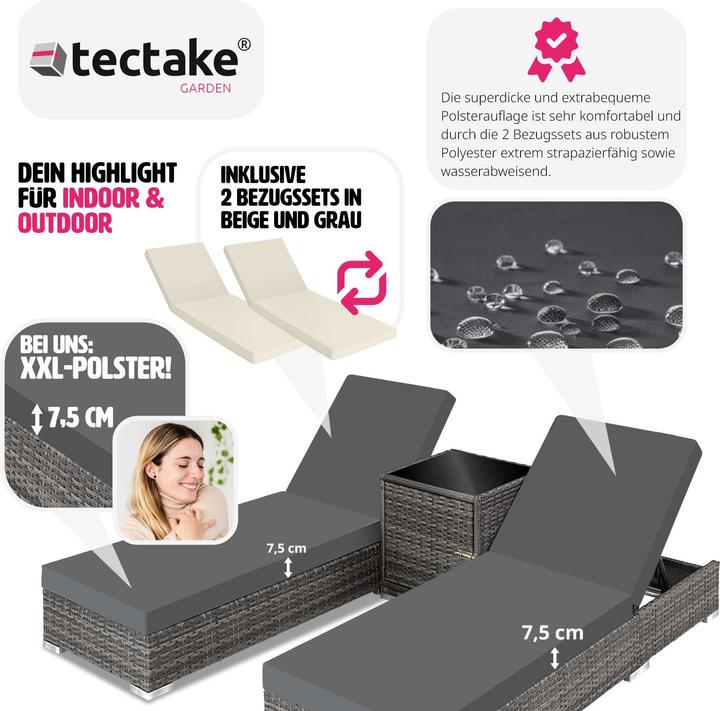Produktbild tectake 2x Sonnenliegen (184 cm)
