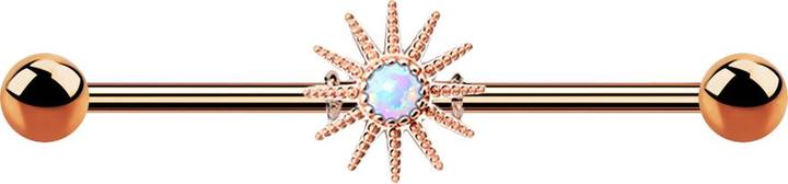 Image du produit Star Piercing Barbell rosegold mit Sonnenstrahlen und Opal weiss (Laiton, Acier chirurgical 316L)