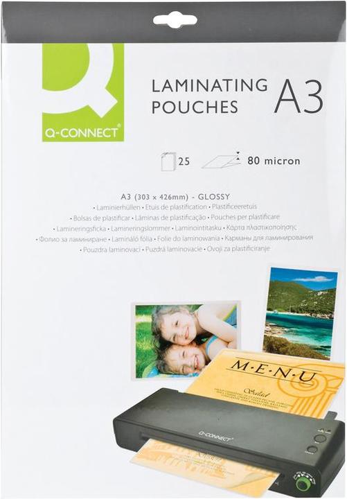 Produktbild Q-Connect Laminierfolien glänzend (A3, 100 Stück, 100 µm)