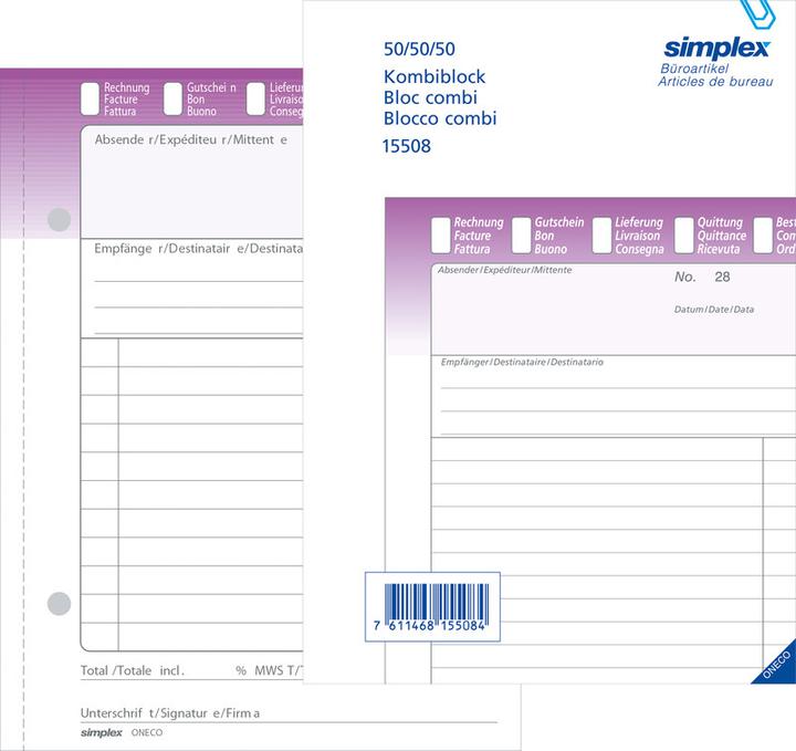 Produktbild Simplex Durchschreibeblock Kombi Oneco (100 x)