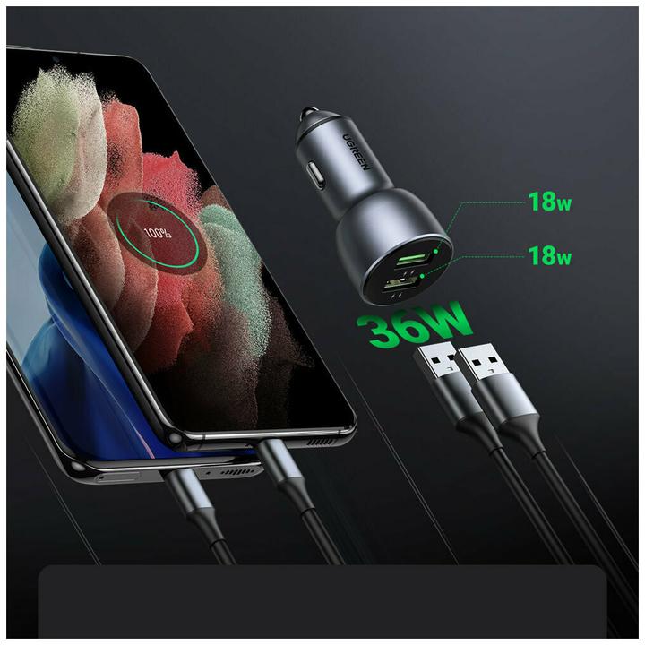 Produktbild Ugreen Dual USB Autoladegerät QuickCharge 3.0 36 Watt