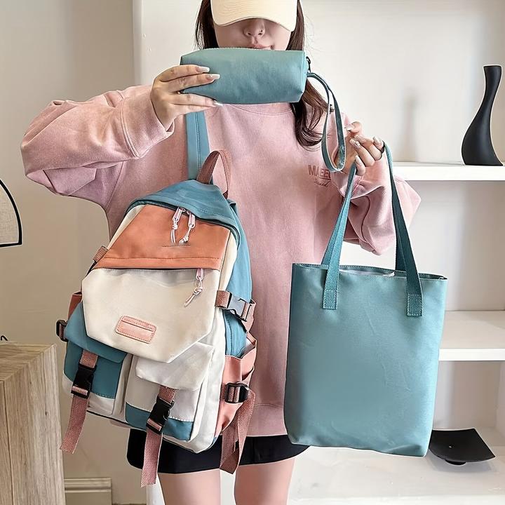 Only-Bags.Store Ästhetische Farbe Kontrast Travel Backpack, grosse Kapazität Klappe Schultasche, Stil Bookbag für