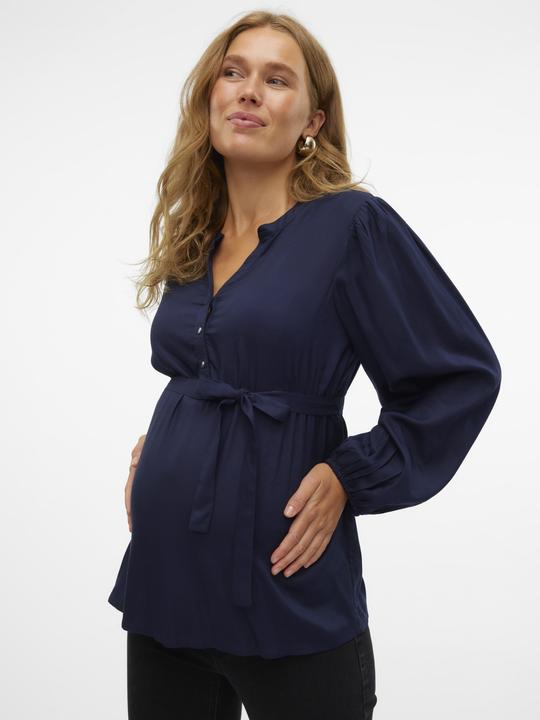 Produktbild Mamalicious Normal geschnitten Mandarin Kragen Ärmelbündchen mit Knopf Ballonärmel Top Bluse (M)