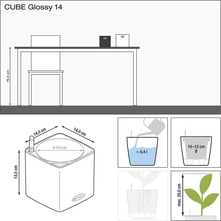 Image du produit Lechuza Pot de plante CUBE Titane brillant (14 cm)