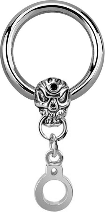 Produktbild Star Piercing Closure Ring silber Totenkopf mit Handschelle (Chirurgenstahl 316L, ohne Messing)