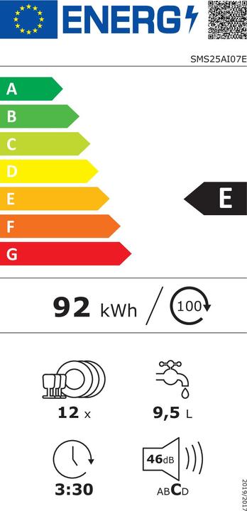 Energy Label Bosch Hausgeräte Zmywarka SMS25AI07E