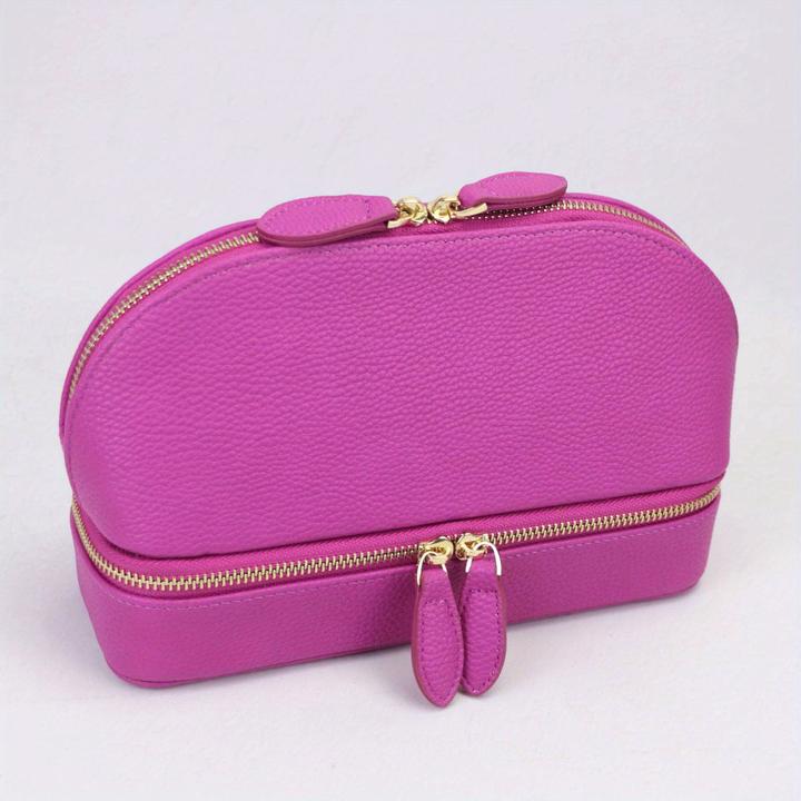 Only-Bags.Store Trousse de maquillage double couche de grande capacité, boîte à bijoux en cuir PU de couleur unie