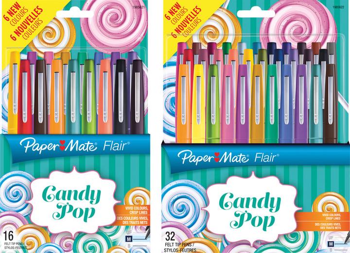 Produktbild Paper Mate Flair Candy Pop (Flieder, Salted Caramel, traube, Orange, Himbeere, Ringelblume, Blueberry Bubblegum, Hellgrün, Braun, 16 x)