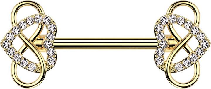 Produktbild Star Piercing Barbell vergoldet mit zwei Herz vergoldet Kristalle silber und Unendlichkeit (Chirurgenstahl 316L, Messing)