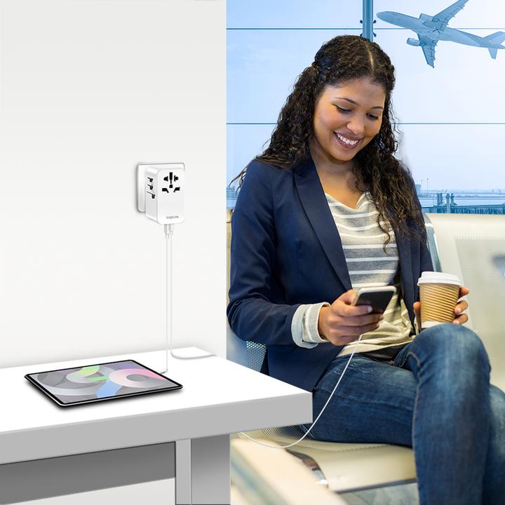 Produktbild LogiLink Universal-Reisenetzteil, 70 W (PD), 4x-Anschlüsse+Kabel, feuerfest, weiss