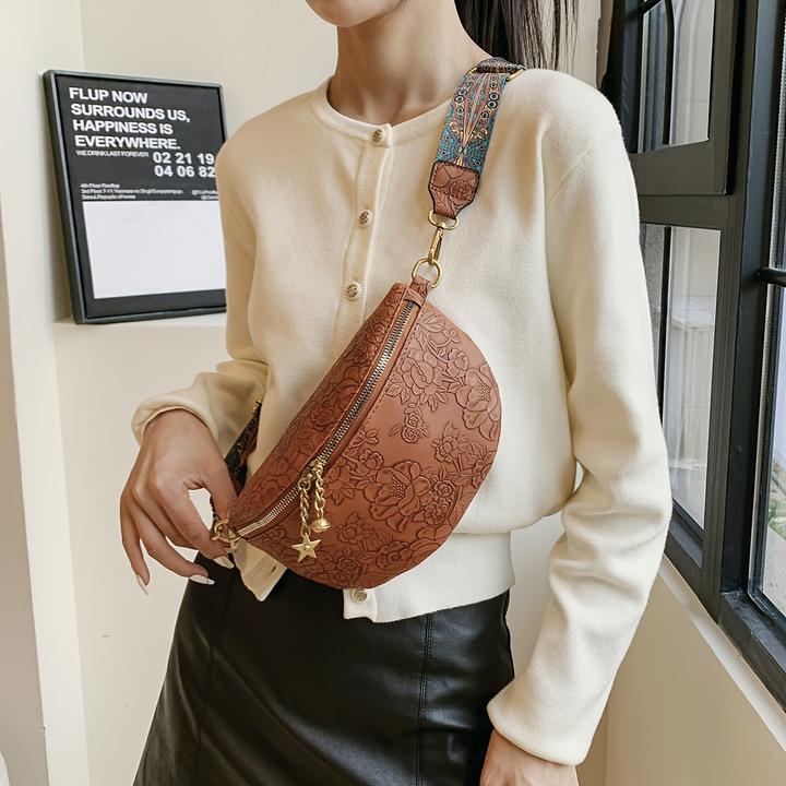 Produktbild Only-Bags.Store Retro Elegante Blumenmuster Crossbody Bag, klassisch strukturiert Ethnic Fancy Pack mit breitem