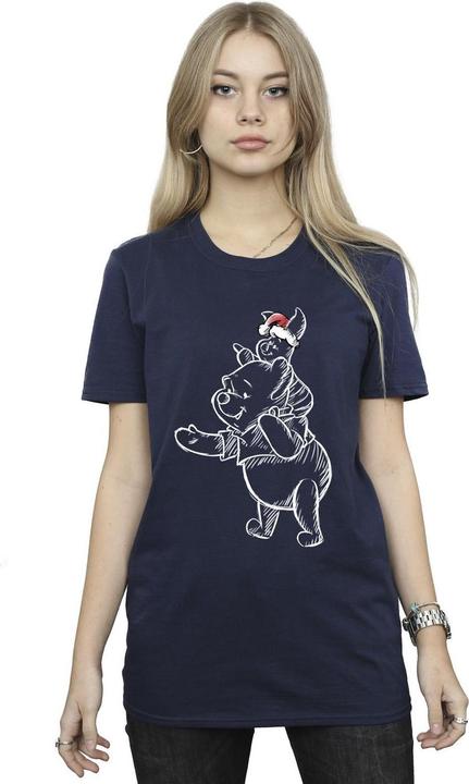 Actual product image Disney Womens/Ladies Winnie The Pooh Piglet Christmas Cotton Boyfriend T-Shirt (XXL)