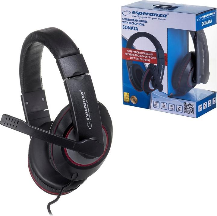 Image du produit Esperanza EH118 Casque et écouteurs filaires Bandeau Appels/Musique Noir Rouge (Filaire)
