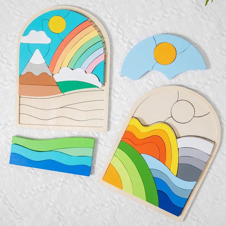 Immagine prodotto Activity Board Puzzle di blocchi arcobaleno in legno puzzle arcobaleno irregolare forma e colore cognitivo