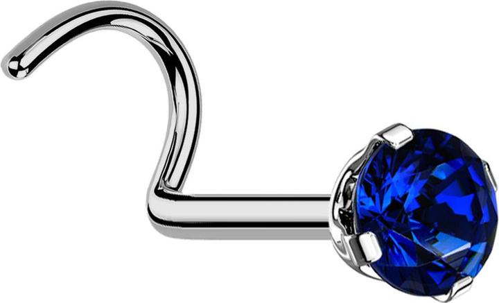 Produktbild Star Piercing Nasenstecker gebogen silber runder Kristall dunkelblau gefasst (ohne Messing, Titan G23)