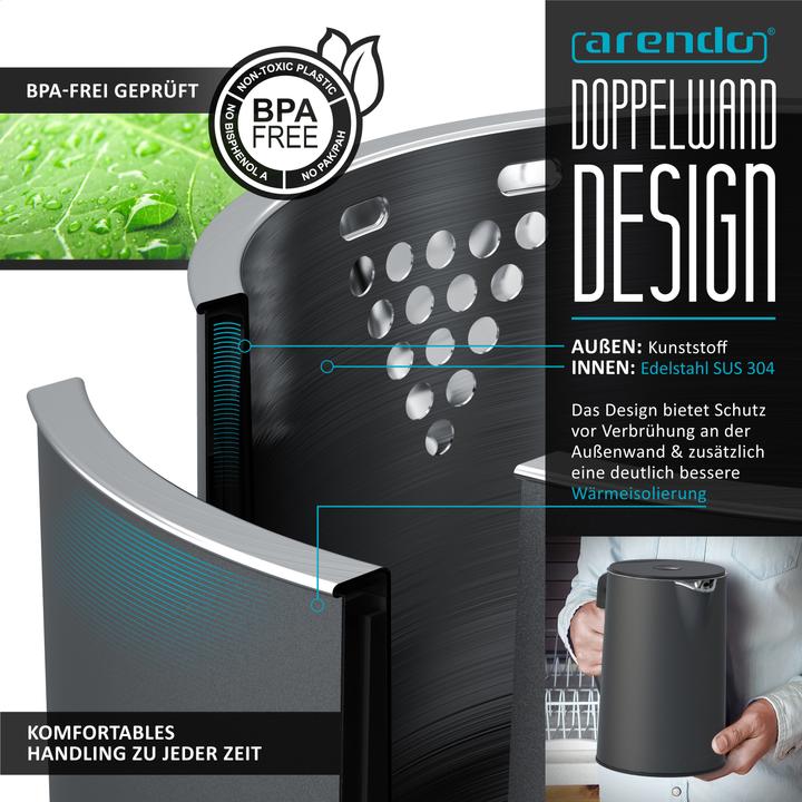 Image du produit Arendo Kit petit déjeuner, bouilloire 1,5l, grille-pain 4 tranches et cuiseur à oeufs 7, gris