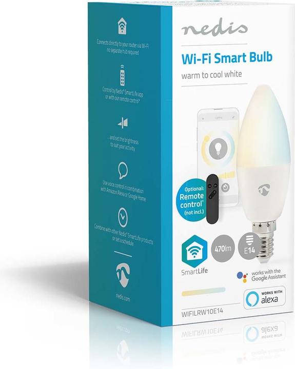 Immagine prodotto Nedis WIFILRW10E14 SmartLife Lampadina LED WLAN E14 470 lm 4,9 W Bianco caldo o freddo 2700 - 6500 K (E14, 4.90 W, 470 lm, 1 x, F)