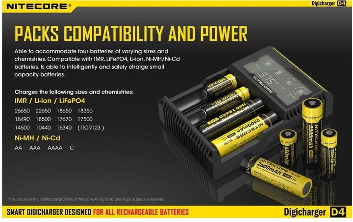 Image du produit Nitecore Digicharger D4EU - Version UE (1 pcs, RCR123A, AA, AAA, C, Chargeurs sans batterie)