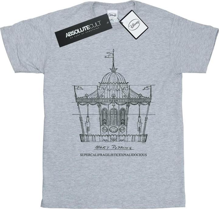 Actual product image Disney Womens/Ladies Mary Poppins Carousel Sketch Cotton Boyfriend T-Shirt (S)