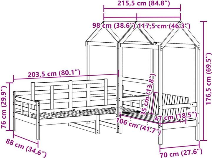 Produktbild VidaXL Tagesbett und Bank mit Dach (90 x 200 cm)