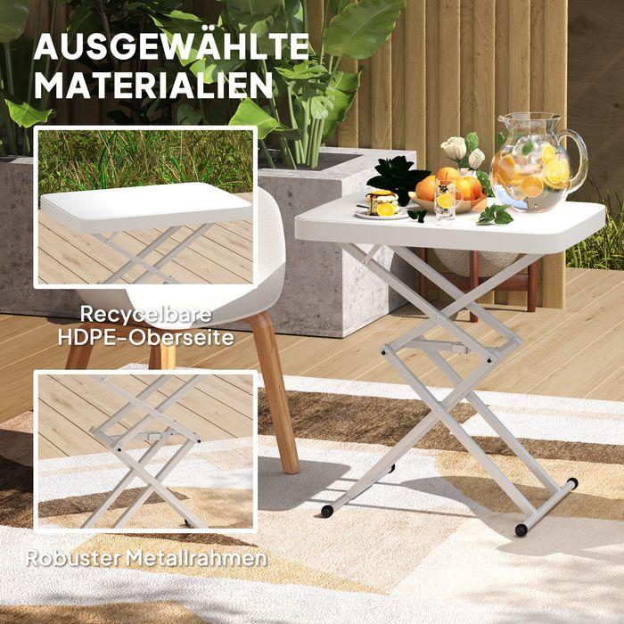 Immagine prodotto Swisshandel24 Beistelltisch Gartentisch höhenverstellbar, Kunststoff, bis 50kg belastbar, 65x45x70H cmWeiss