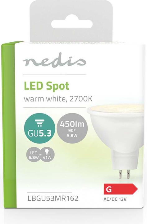 Produktbild Nedis LBGU53MR162 LED-Lampe GU5.3 Spot 5.8 W 450 lm 2700 K Warmweiss Klar Anzahl der Lampen in der V (GU5.3, 5.80 W, 450 lm, 1 x, G)