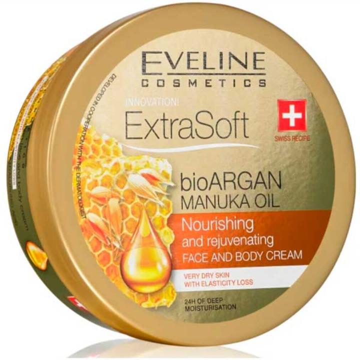 Actual product image Eveline Extra Soft Organic Argan Nourishing Face and Body Cream Manuka Oil (Body cream, 175 ml)
