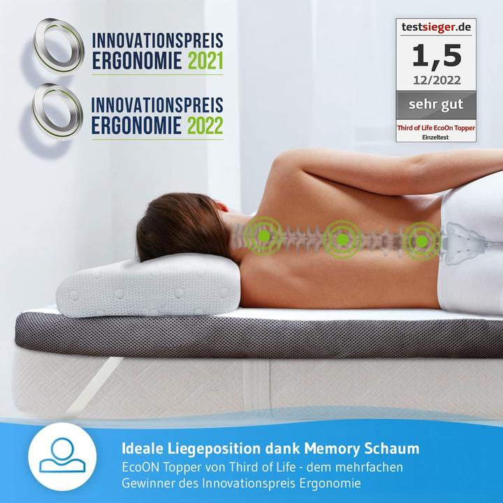 Actual product image Third of Life Ergonomischer Memory Schaum Topper (90 x 200 cm)