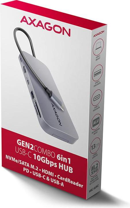 Actual product image Axagon HUB HMC-6GM2 USB 6 in1 10 Gbit (USB-C, 1 Ports)