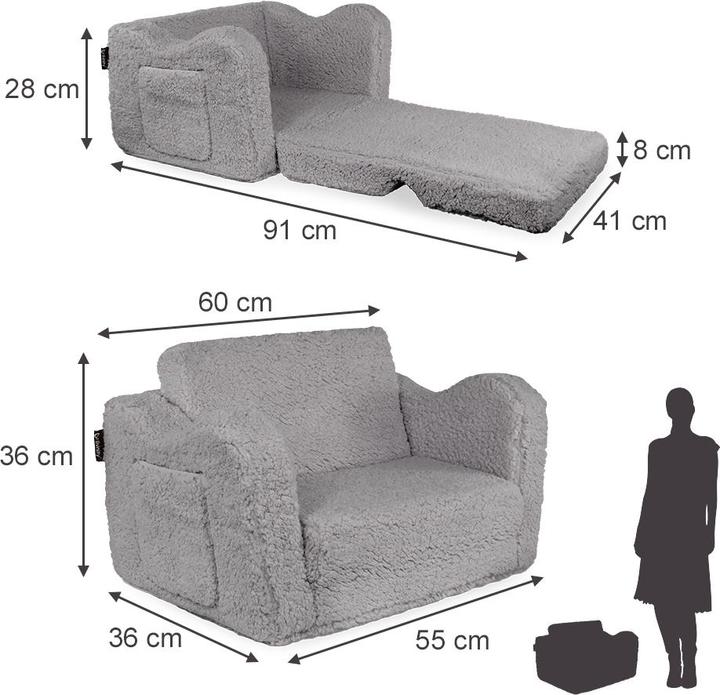 Immagine prodotto Vicco Poltrona per bambini Conni, grigia, 60 x 43 cm pieghevole (Poltrona per bambini)