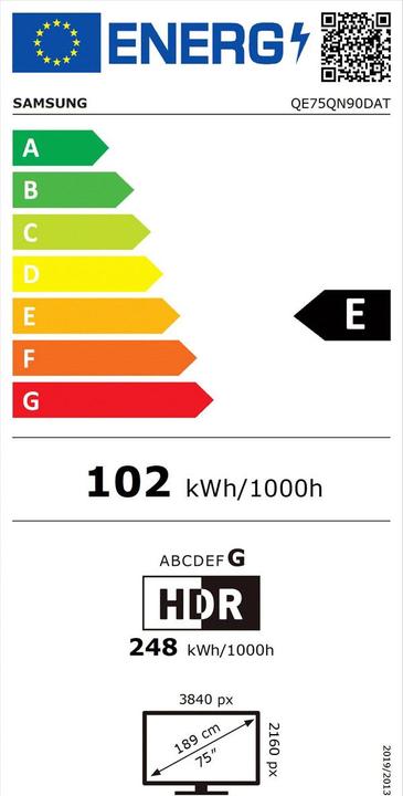 Etichetta energetica Samsung QE75QN90D (75", QN90D, NeoQLED, QLED, 4K, 2024)