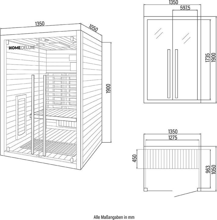 Image du produit Home Deluxe Cabine infrarouge VERA M - 135x105 cm pour 2 personnes - Cabine infrarouge de 2350 watts