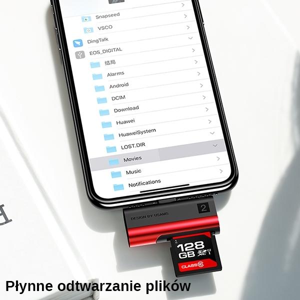 Produktbild Usams Czytnik kart SD/microSD ze złączem lightning czerwony/red SJ430DKQ02 (US-SJ430) (Lightning)