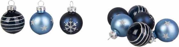 Produktbild Illumax Christbaumkugeln aus Glas - Sterne/Schneeflocken/Streifen - blau/silber - ca. 3 cm - 9 Stück (9 -teilig)