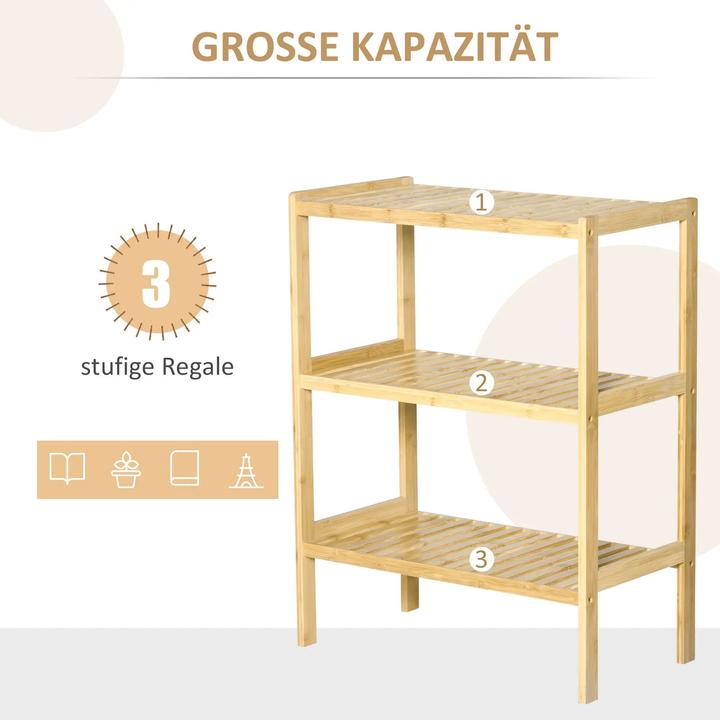 Image du produit Homcom Étagère en bambou 3 étagères, bambou 62x33x80cm, naturel