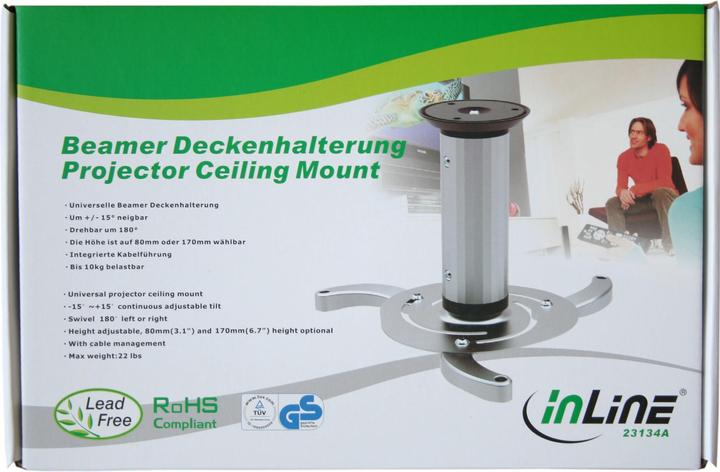 Immagine prodotto InLine Supporto da soffitto per proiettore altezza 80/170mm max. 10kg (Soffitto)
