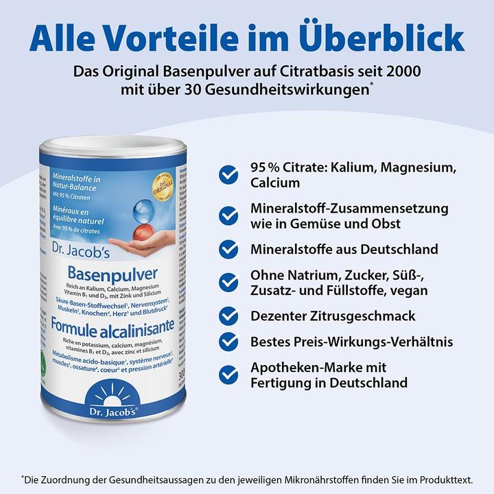 Nährwerte und Zutaten Dr. Jacob's Basenpulver (1 Stück, Pulver, 300 g)