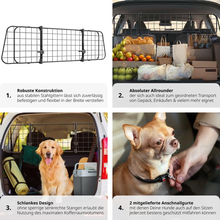 Image du produit tectake Grille de protection pour chien Balu, réglable en largeur, 2 ceintures de sécurité (Chien, Réflecteurs)