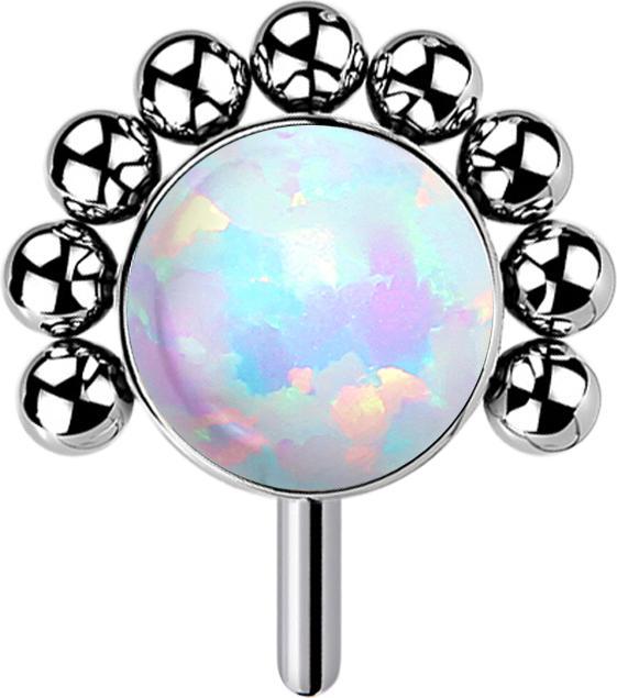 Star Piercing Threadless silber front Kugelhalbblume Opal weiss (Titan G23, ohne Messing)
