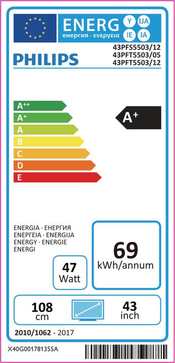 Energie-Label Philips 43pfs5504 (43", LCD, Full HD, 2018)