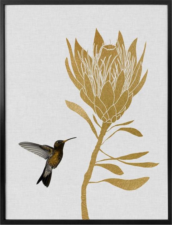 Produktbild Trenddeko Orara Studio - Hummingbird and Flower - goldene Blume (24 x 30 cm)