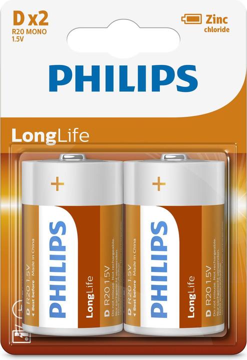 Produktbild ProPlus Philips Longlife Batterien D 2 Stück im Blister (2 Stk., D)