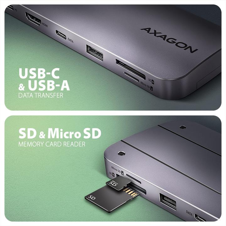 Actual product image Axagon HUB HMC-6GM2 USB 6 in1 10 Gbit (USB-C, 1 Ports)