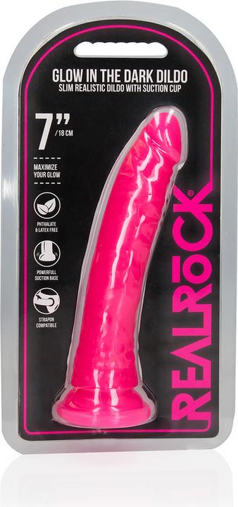 Actual product image RealRock Slim Realistic Dildo with Suction Cup - Glow in the Dark - 7" / 18 cm