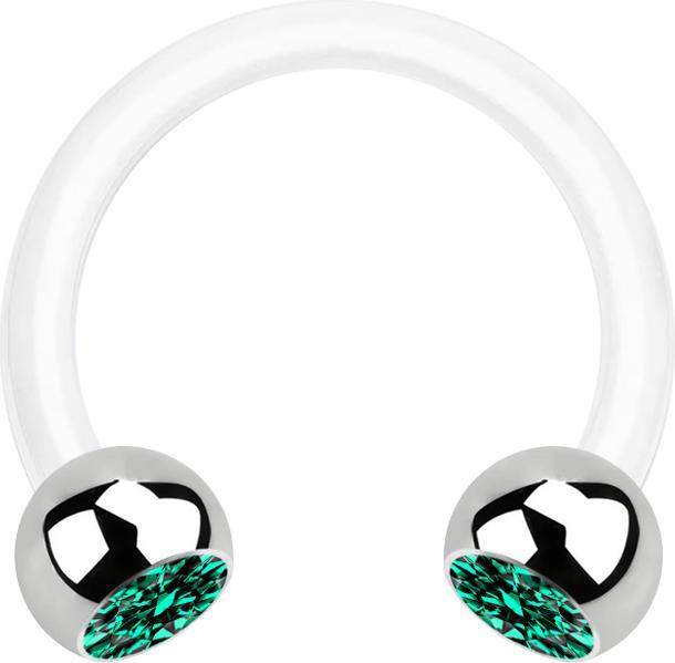Actual product image Star Piercing Micro Circular Barbell white with two balls silver crystal turquoise (Surgical steel 316L, Bioflex, without brass)