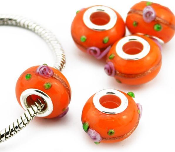 Produktbild Hermex Glas Bead versilbert 925 - Silbrig Orange (Glas-Kombination, Silber-925-Oberfläche und eine Metalllegierung)