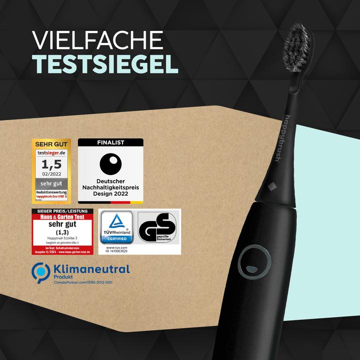 Actual product image happybrush ECO VIBE 3 Starter Kit All Black + 4 Refills (Sonic toothbrush)
