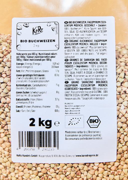 Nutritional values and ingredients KoRo Buchweizen (2000 g)