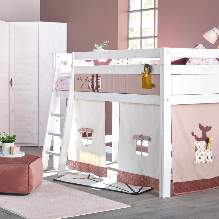 Produktbild Lifetime Kidsrooms Halbhohes Bett mit Schraege Leiter und Spielvorhang, Rollboden