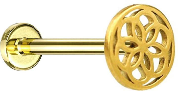 Produktbild Star Piercing Micro Labret Innengewinde vergoldet Blume des Lebens (ohne Messing, Chirurgenstahl 316L)